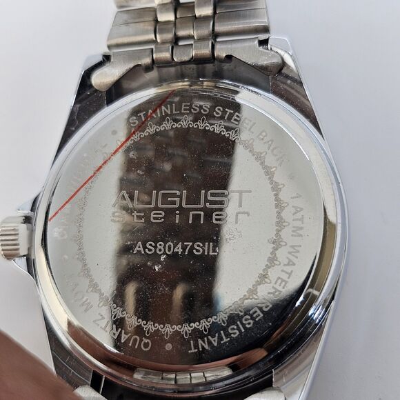 August Steiner 40MM Men's Watch Diamond Hour Markers Gray Bracelet Day Date 8.5" - Picture 4 of 10